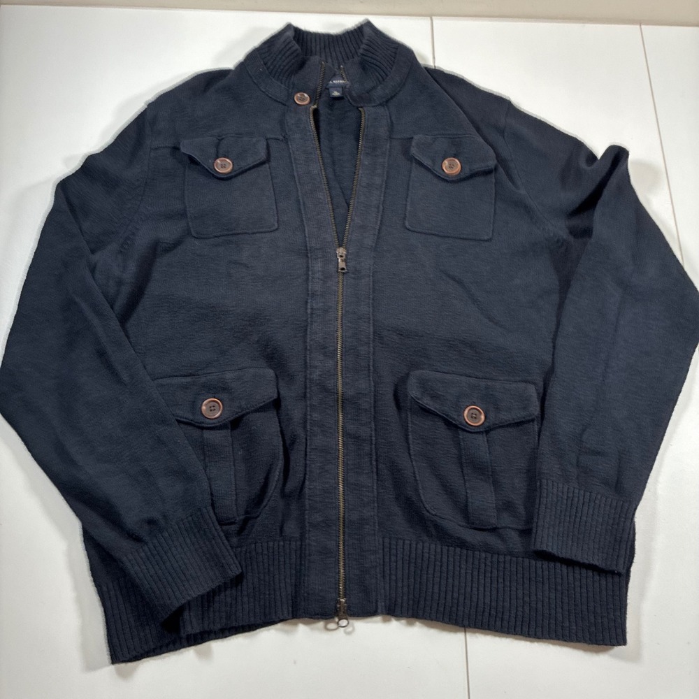 Banana Republic Sweater Jacket XL Navy Blue Full Zip Slub Cotton Bomber